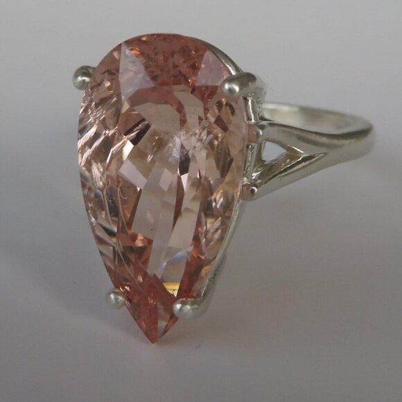 Rare Large Natural Salmon Pear Morganite Cocktail Ring In Sterling Silver 7.70ct - Picture 8 of 12